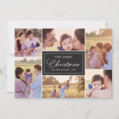 6 Foto Collage | Bloemmotief Kerst Zwart Feestdagenkaart (Voorkant)