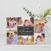 6 Foto Collage | Bloemmotief Kerst Zwart Feestdagenkaart (Staand voorkant)