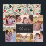 6 Foto Collage | Bloemmotief Kerst Zwart Feestdagenkaart<br><div class="desc">Laat je favoriete familiefoto's zien op een kerstkaart die eruit springt!  Andere kleuropties beschikbaar in onze winkel!</div>