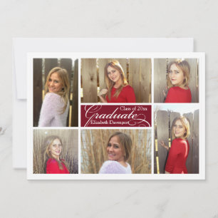 6-Foto Collage Burgundy Custom Afstuderen Kaart