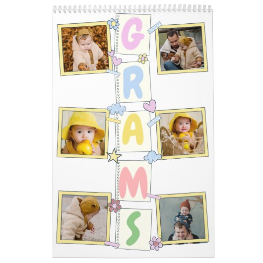 6 Foto Collage Cute Baby Pink Blue Granny Kalender (Hoes)