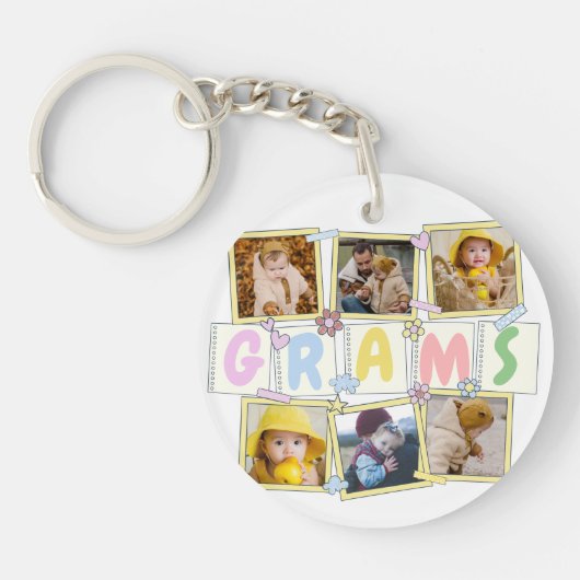 6 Foto Collage Cute Baby Pink Blue Granny Sleutelhanger (Voorkant)
