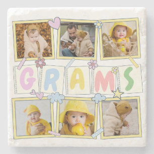 6 Foto Collage Cute Baby Pink Blue Granny Stenen Onderzetter
