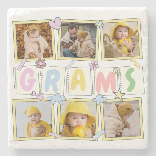 6 Foto Collage Cute Baby Pink Blue Granny Stenen Onderzetter (Voorkant)