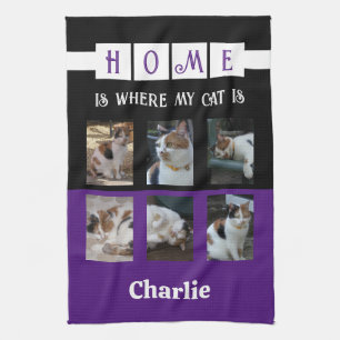 6 foto collage dierenvriend zwart paars theedoek