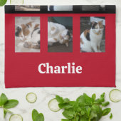 6 foto collage dierenvriend zwart rood theedoek (Gevouwen)