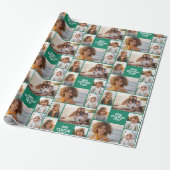 6 foto collage - effen kleur - witte dikke tekst cadeaupapier (Uitgerold)