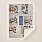 6 Foto collage en maximaal 3 regels tekst - blauw Sherpa Deken (Voorkant)