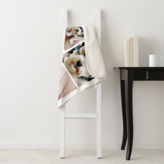 6 Foto collage en maximaal 3 regels tekst - blauw Sherpa Deken (In situ)