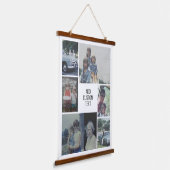 6 Foto collage - Familietekst in het midden - wit Hangend Wandkleed (Gebogen)