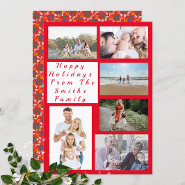6 Foto Collage- fijne vakantie rode botanische kaa Feestdagenkaart