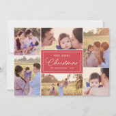 6 Foto Collage | Floral Pattern kerstrood Feestdagenkaart (Voorkant)