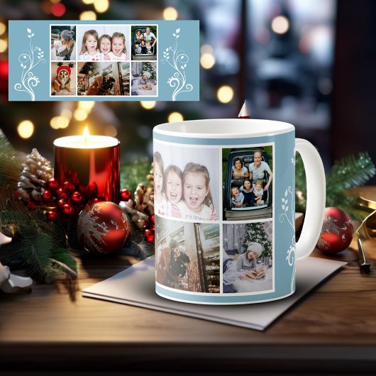 6 Foto Collage Foliage Blue-kerstfamilie Koffiemok