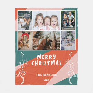 6 Foto Collage Foliage Colorful Kerstfamilie Fleece Deken
