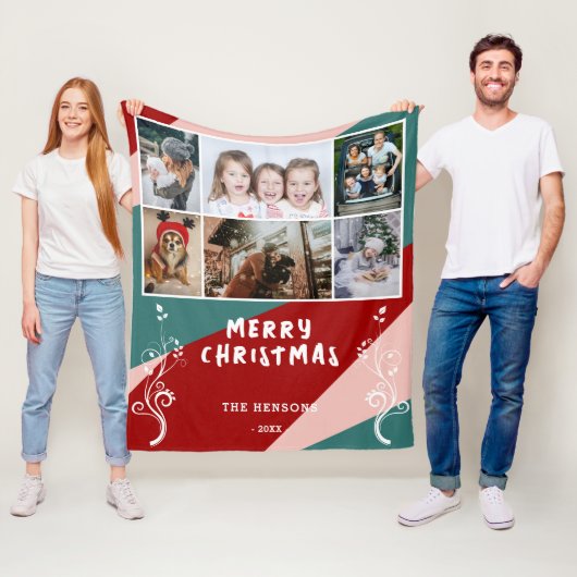 6 Foto Collage Foliage Colorful Kerstfamilie Fleece Deken (In situ)