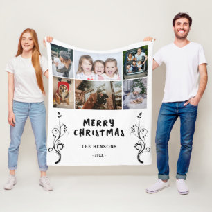 6 Foto Collage Foliage-kerstfamilie Fleece Deken