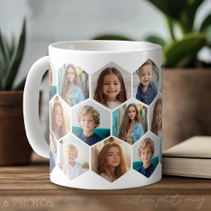 6 foto collage - funky honingraatpatroon - wit koffiemok