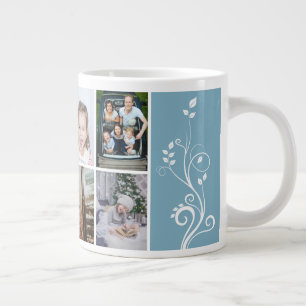 6 Foto Collage Gebladerte Blauwe Kerst Familie Grote Koffiekop