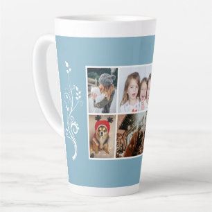 6 Foto Collage Gebladerte Blauwe Kerst Familie Latte Mok