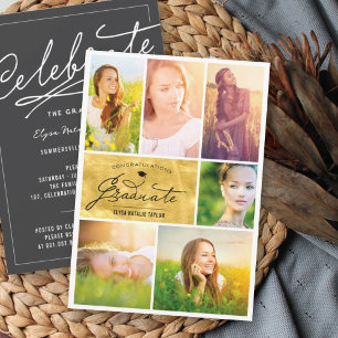 6 Foto Collage Goud Folie Trendy Afstudeerfeest Kaart