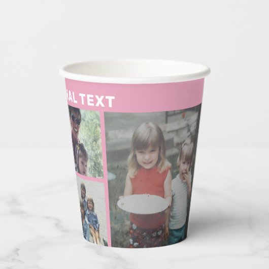 6 Foto Collage Grid - Aangepaste tekst Blush roze Papieren Bekers (Achterkant)
