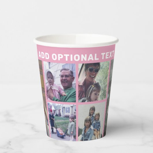 6 Foto Collage Grid - Aangepaste tekst Blush roze Papieren Bekers (Links)