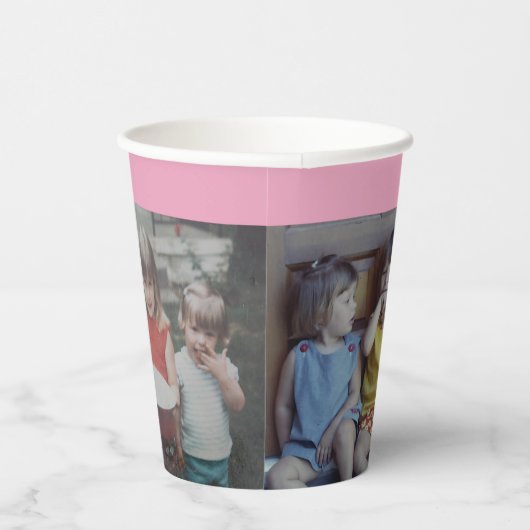 6 Foto Collage Grid - Aangepaste tekst Blush roze Papieren Bekers (Rechts)