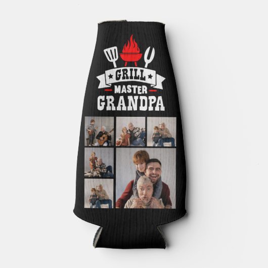 6 Foto Collage Grill Master Grandpa BBQ Flesjeskoeler (Voorkant)