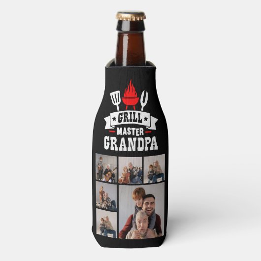 6 Foto Collage Grill Master Grandpa BBQ Flesjeskoeler (Fles Voorkant)