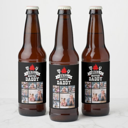 6 Foto Collage Grill Master Papa BBQ Bier Etiket (Flessen)