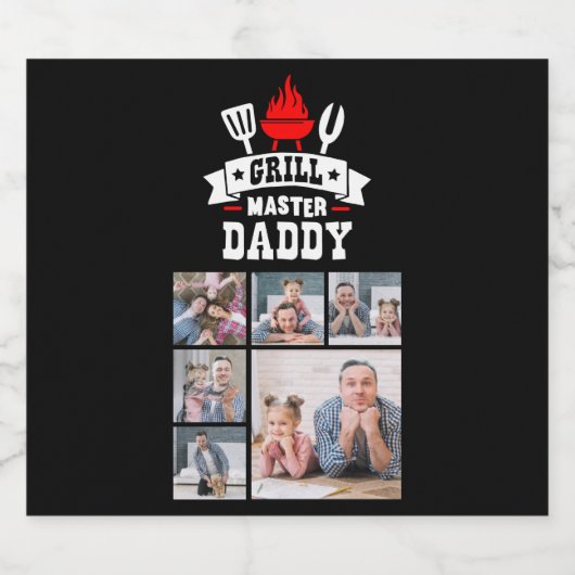 6 Foto Collage Grill Master Papa BBQ Bier Etiket (Enkel label)