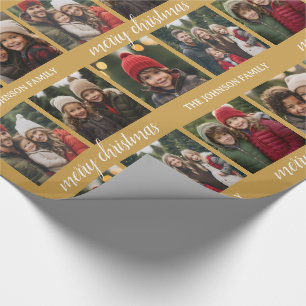 6 Foto Collage - Grote vrolijke kerst tekst goud Cadeaupapier