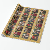 6 Foto Collage - Grote vrolijke kerstscriptie Goud Cadeaupapier (Uitgerold)