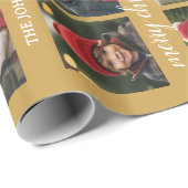 6 Foto Collage - Grote vrolijke kerstscriptie Goud Cadeaupapier (Rol Hoek)