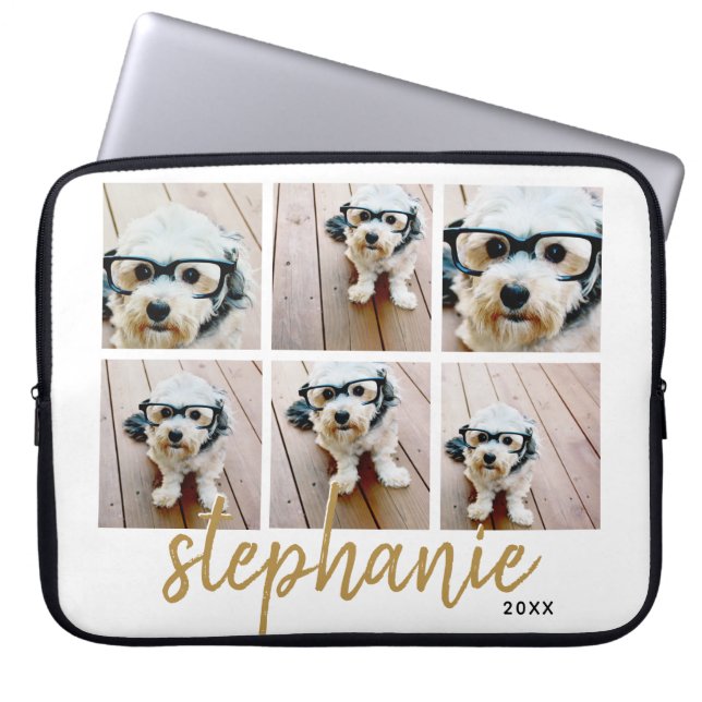 6 Foto collage - handgeschreven lettertype voegt j Laptop Sleeve (Voorkant)