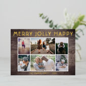 6 Foto Collage Hout Prettig Joolig Gelukkig Kerstm Folie Feestdagenkaart (Staand Voorkant)