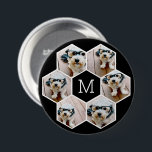 6 Foto Collage in een honingraatpatroon zwart wit Ronde Button 7,6 Cm<br><div class="desc">Gebruik uw vierkante foto's voor de beste resultaten! OM DE ACHTERGROND TE VERANDEREN - klik op het aanpassings of geavanceerde ontwerpgebied, en kies een kleur in de kleurenplukker. Voeg uw favoriete afbeeldingen en momentopnamen toe aan deze filmstrip voor een leuke geheugenhouder. Een artistieke manier om je beste foto's te tonen...</div>