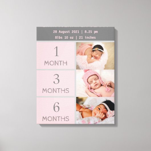 6 foto collage kwekerij pasgeboren baby maand deta canvas afdruk (Voorkant)