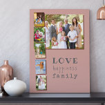 6 Foto Collage Love Gelukkig Familie Roze Maroon Imitatie Canvas Print<br><div class="desc">Gepersonaliseerd fotocanvas met 6 van uw eigen foto's. Uw foto's worden getoond als groot landschapsafbeelding, lichtjes overlapt door een fotostrook van 5 portret afbeeldingen. De drie betekenisvolle woorden lezen ... liefde voor geluk familie. Het ontwerp heeft een kleurenpalet van roze, maroon-rood en blauw grijs met een combinatie van een bizarre...</div>