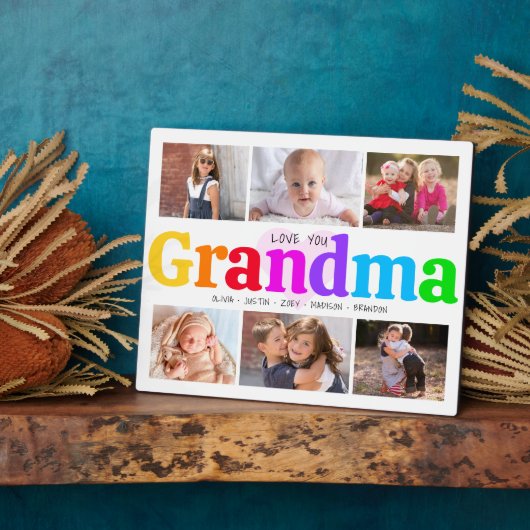 6 Foto Collage Love You Grandma Bold Colorful Fotoplaat (Zijkant)