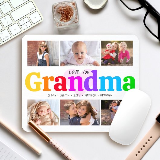 6 Foto Collage Love You Grandma Colorful Modern Muismat