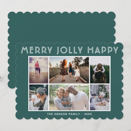 6 Foto Collage Merry Jolly Happy Kerstmis Feestdagenkaart (Voorkant / Achterkant)