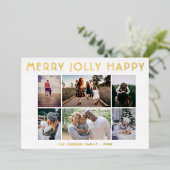 6 Foto Collage Merry Jolly Happy Kerstmis Folie Feestdagenkaart (Staand Voorkant)