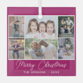 6 Foto Collage Merry-kerstfamilie Glas Ornament (Voorkant)