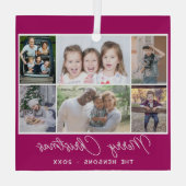 6 Foto Collage Merry-kerstfamilie Glas Ornament (Achterkant)