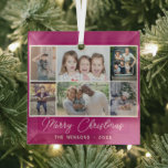 6 Foto Collage Merry-kerstfamilie Glas Ornament<br><div class="desc">6 Foto Collage Merry Kerstfamilie Glass Ornament. Het moderne kerstontwerp met zes foto's,  vrolijk kerstfeest,  familienaam en jaar. Voeg 6 favoriete foto's toe en pas de tekst aan. Sweet kersttasje of cadeau voor je familie en vrienden.</div>