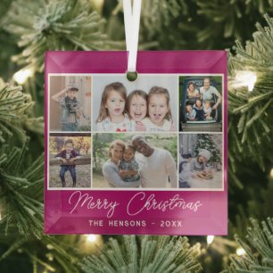 6 Foto Collage Merry-kerstfamilie Glas Ornament