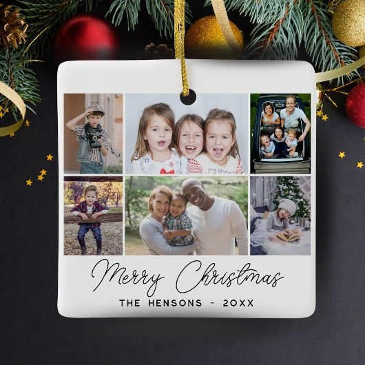 6 Foto Collage Merry-kerstfamilie Keramisch Ornament