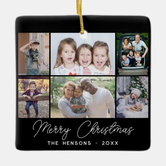 6 Foto Collage Merry-kerstfamilie Keramisch Ornament (Voorkant)