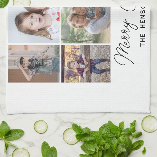 6 Foto Collage Merry-kerstfamilie Theedoek (Gevouwen)